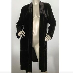Eileen Fisher Open Jacket Nwt Black Velvet High Collar Long Sleeve Pocketed